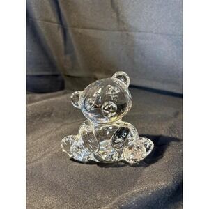 Vintage Western Germany 24% Lead Crystal Teddy Bear Figurine Paperweight Clear